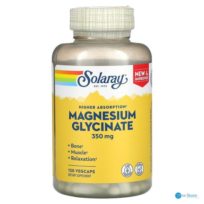 Магній гліцинат, Magnesium Glycinate, Solaray, висока абсорбція, 350 мг, 120 вегетаріанських капсул