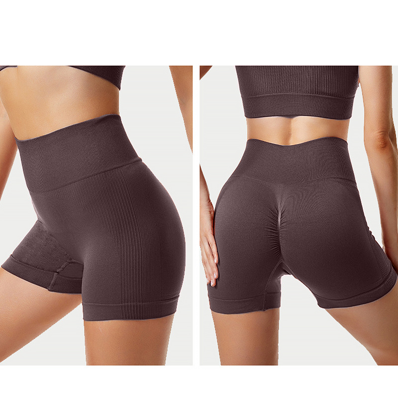 Шорты женские 1802# бесшовные для фитнеса пуш ап push up Коричневый L