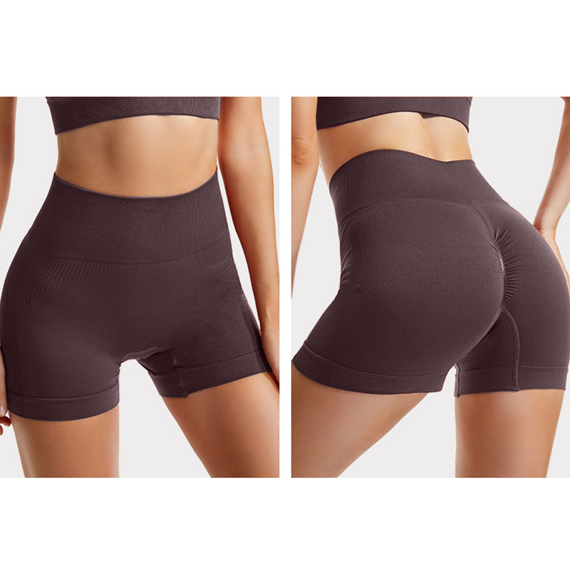 Шорты женские 1802# бесшовные для фитнеса пуш ап push up Коричневый L