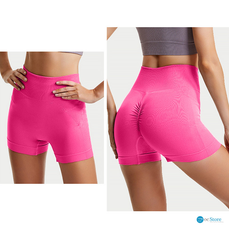 Шорты женские 1802# бесшовные для фитнеса пуш ап push up Розовый электрик L