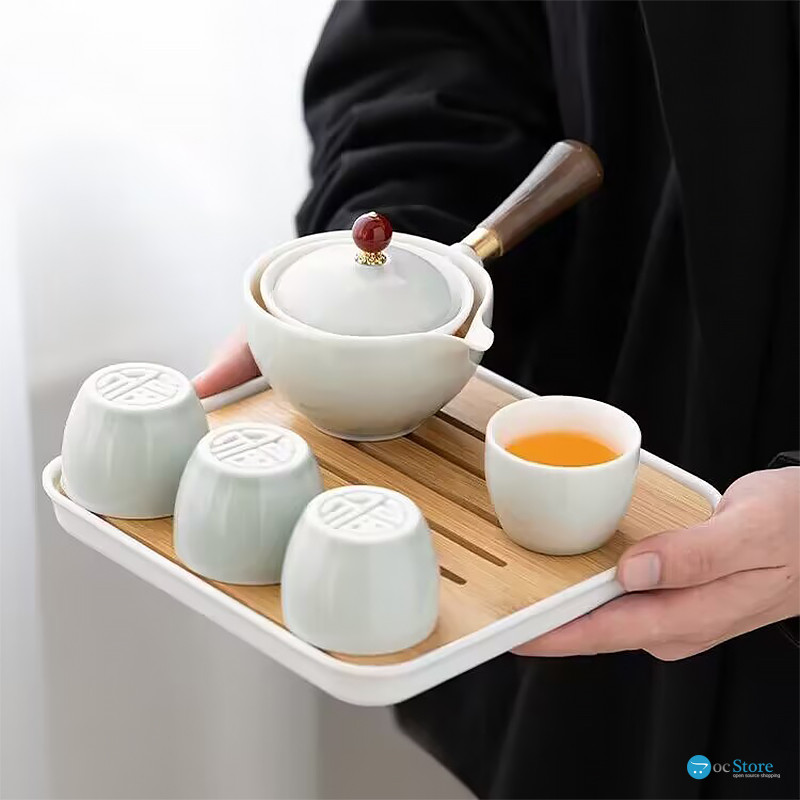 Дорожный набор для чайной церемонии керамический Gray + Blue