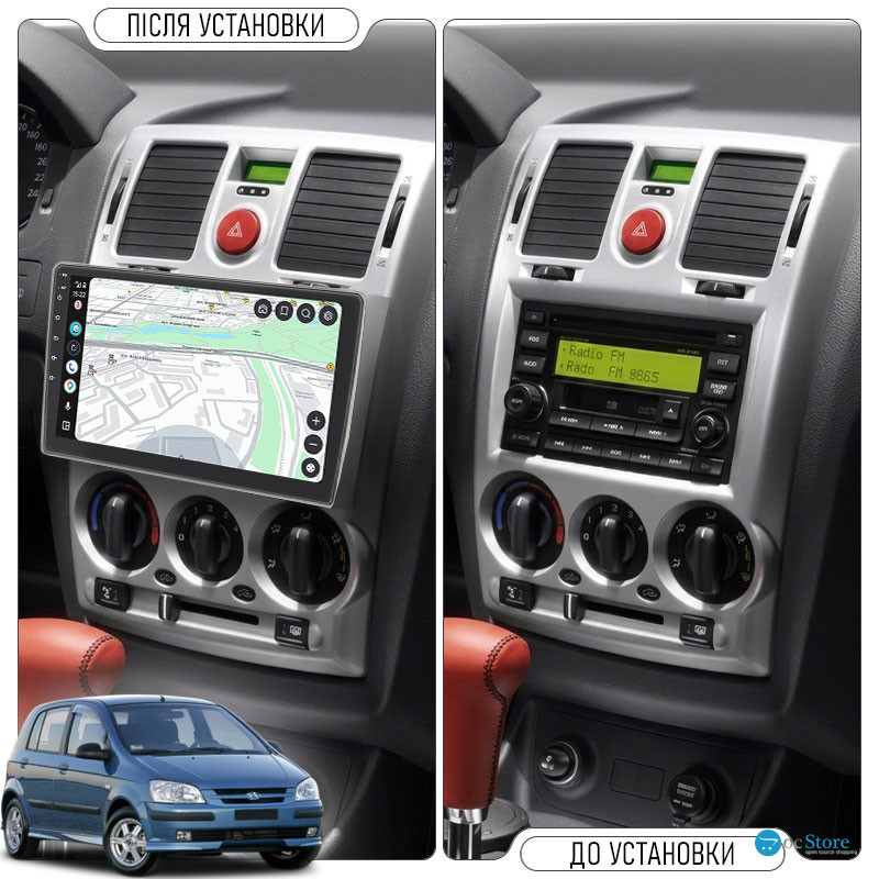 Штатная магнитола Lesko для Hyundai Getz I ver. 2 2002-2005 экран 9" 4/64Gb CarPlay 4G Wi-Fi GPS Prime