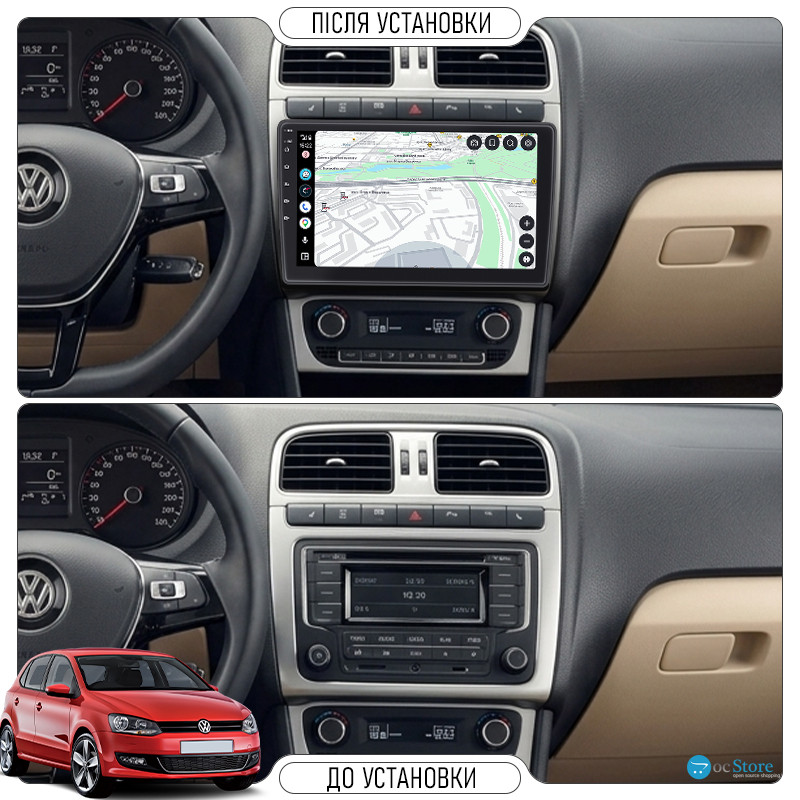 Штатная магнитола Lesko для Volkswagen Polo IV Рестайлинг ver. 2 2005-2009 экран 9" 2/32Gb 4G Wi-Fi GPS Top
