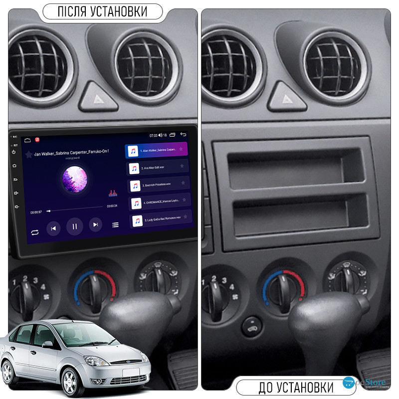 Штатная магнитола Lesko для Ford Fiesta  2001-2005 экран 9" 6/128Gb 4G Wi-Fi GPS Top