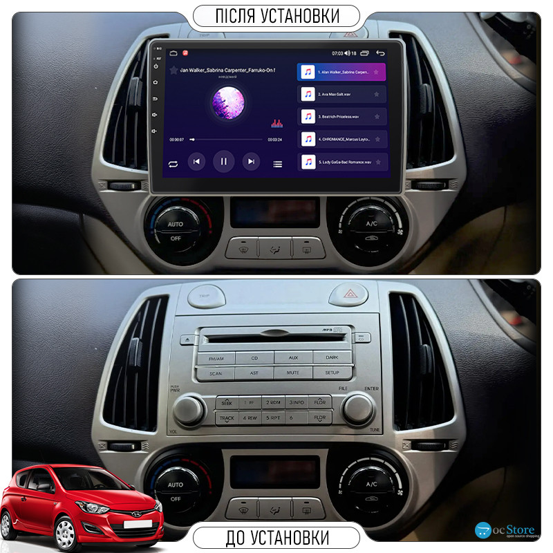 Штатная магнитола Lesko для Hyundai i20 I 2008-2012 экран 9" 2/32Gb 4G Wi-Fi GPS Top