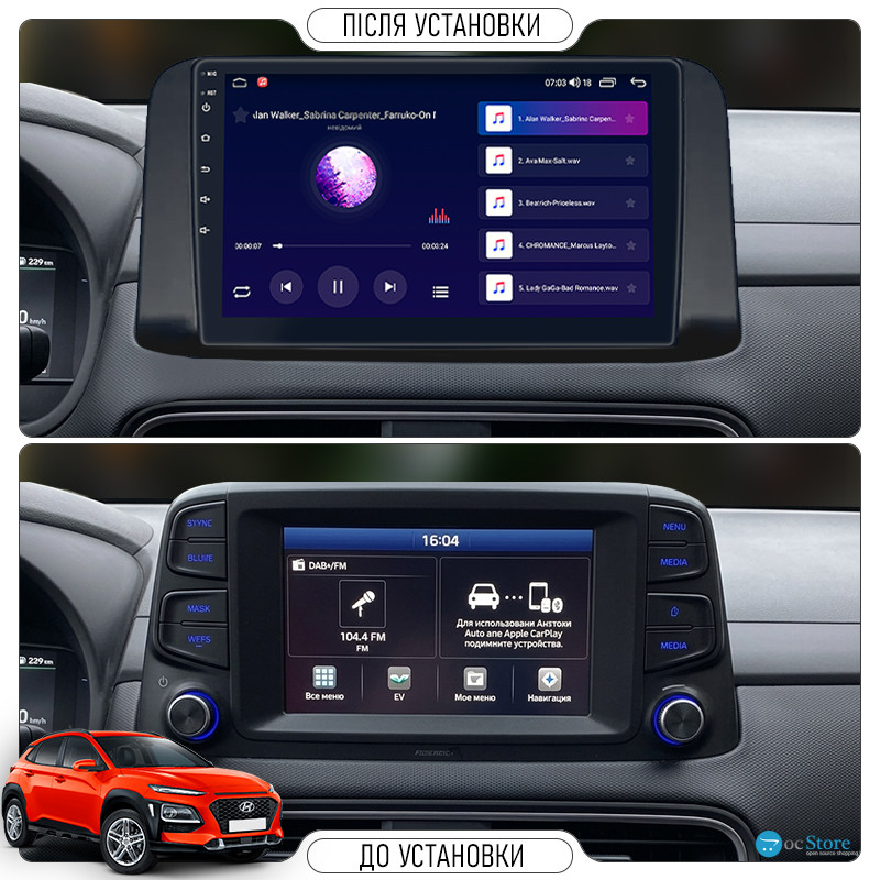 Штатная магнитола Lesko для Hyundai Kona I 2017-2020 экран 10" 1/16Gb Wi-Fi GPS Base