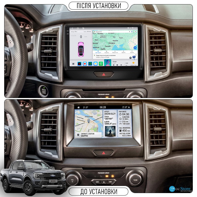 Штатная магнитола Lesko для Ford Ranger III Рестайлинг 2 2019-2023 экран 9" 2/32Gb Wi-Fi GPS Base