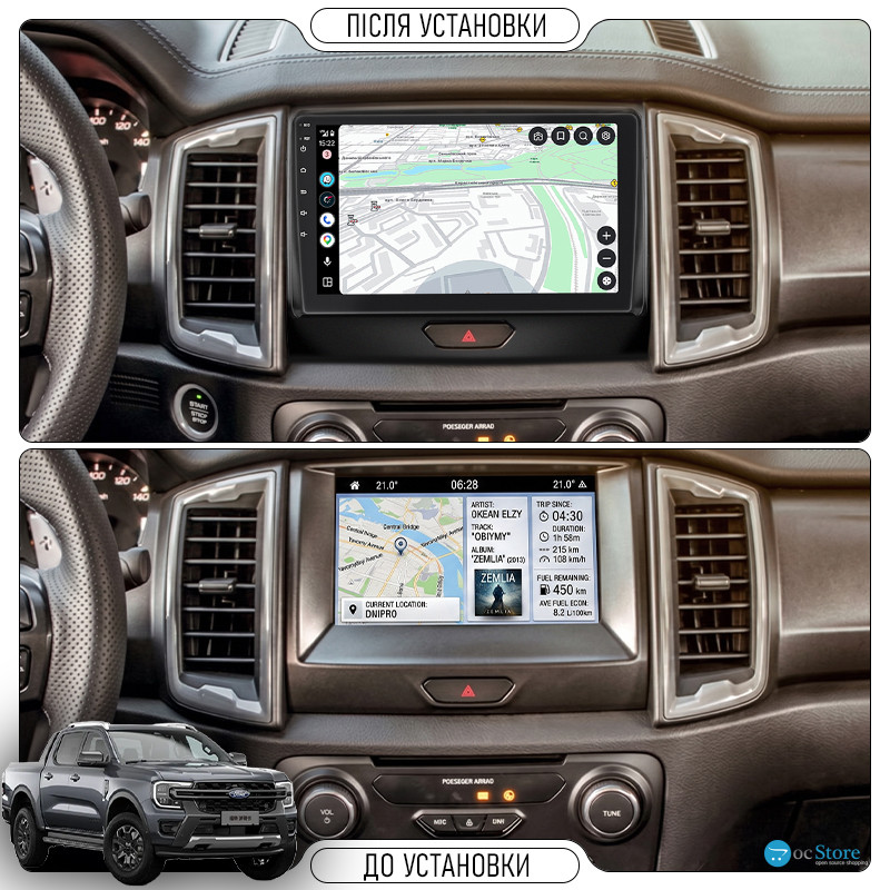 Штатная магнитола Lesko для Ford Ranger III Рестайлинг 2 2019-2023 экран 9" 2/32Gb 4G Wi-Fi GPS Top