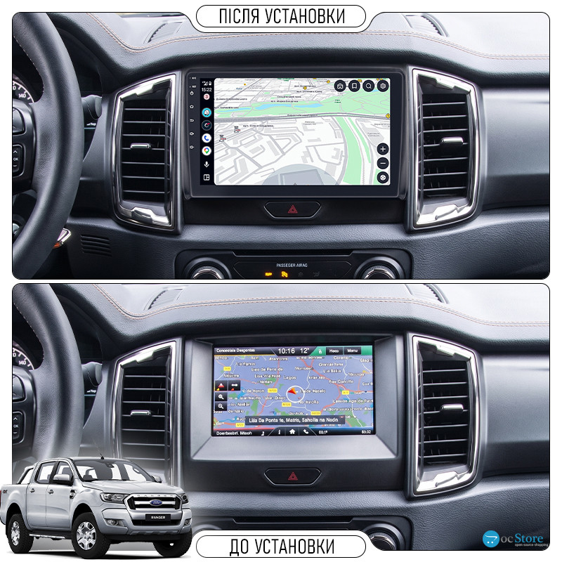 Штатная магнитола Lesko для Ford Ranger III Рестайлинг 2015-2019 экран 9" 4/64Gb 4G Wi-Fi GPS Top