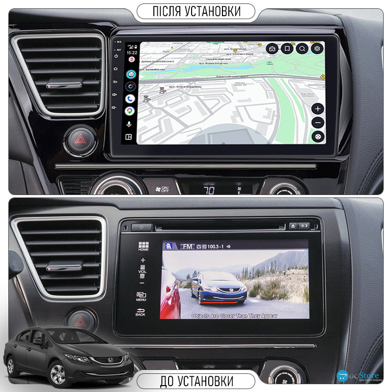Штатная магнитола Lesko для Honda Civic IX Рестайлинг ver. 2 2013-2017 экран 9" 4/32Gb 4G Wi-Fi GPS Top