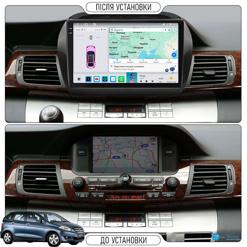 Штатная магнитола Lesko для Honda FR-V  2004-2009 экран 10" 4/64 QLED CarPlay 4G Wi-Fi GPS 360 Prime