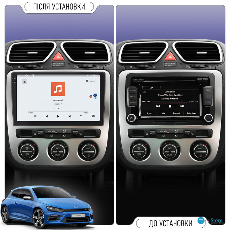 Штатная магнитола Lesko для Volkswagen Scirocco R I Auto A/C 2009-2014 экран 9" 4/64Gb CarPlay 4G Wi-Fi GPS Prime