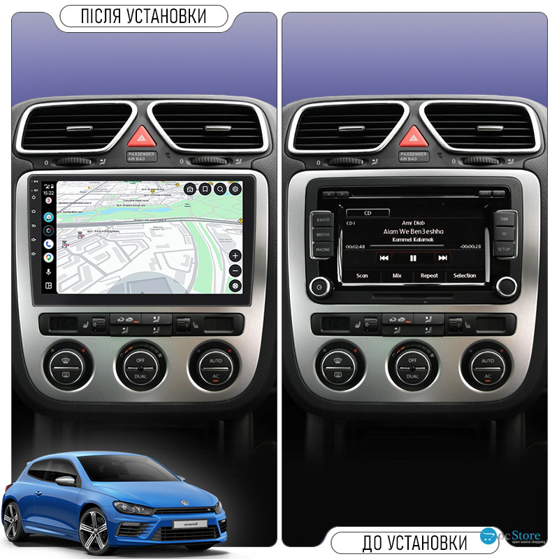 Штатная магнитола Lesko для Volkswagen Scirocco R I Auto A/C 2009-2014 экран 9" 4/32Gb 4G Wi-Fi GPS Top