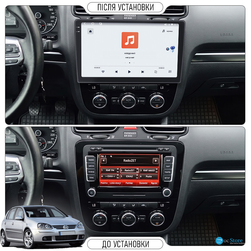 Штатная магнитола Lesko для Volkswagen Golf V Auto AC 2003-2009 экран 10" 4/64 QLED CarPlay 4G Wi-Fi GPS 360 Prime