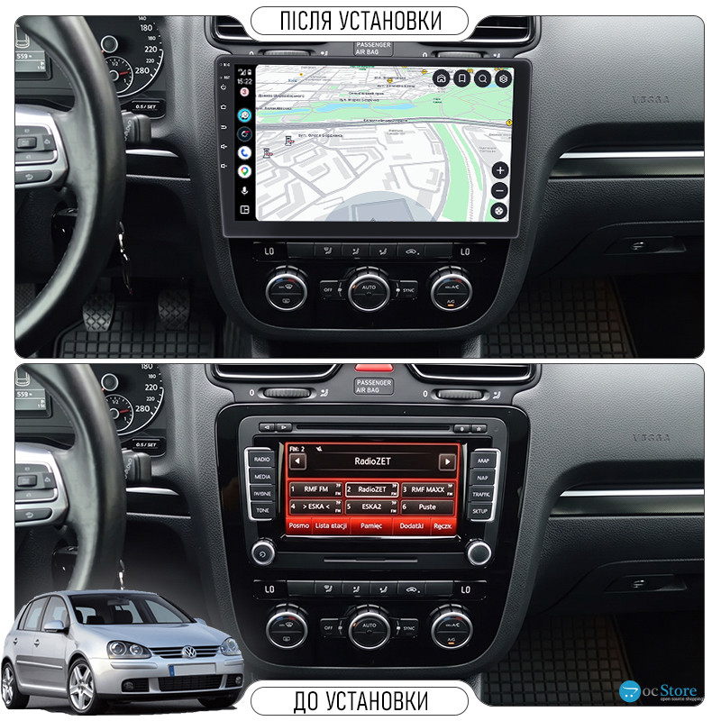 Штатная магнитола Lesko для Volkswagen Golf V Auto AC 2003-2009 экран 10" 4/64Gb 4G Wi-Fi GPS Top