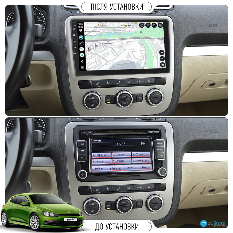 Штатная магнитола Lesko для Volkswagen Scirocco III Auto A/C 2008-2014 экран 9" 2/32Gb CarPlay 4G Wi-Fi GPS Prime