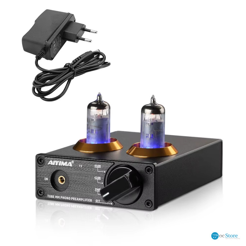 Передпідсилювач звуку-фонокоректор AIYIMA T3 black + блок живлення 12V