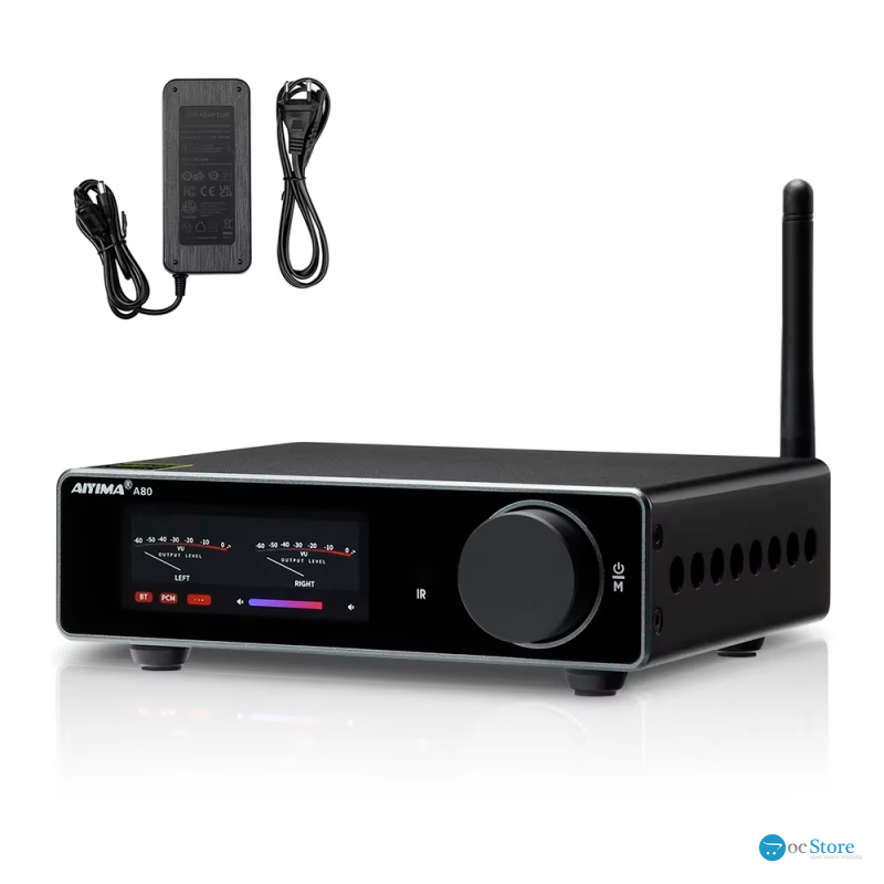Підсилювач звуку AIYIMA A80 black + блок живлення 48V. Bluetooth 5.1, AUX, 300Wx2 (TPA3255)