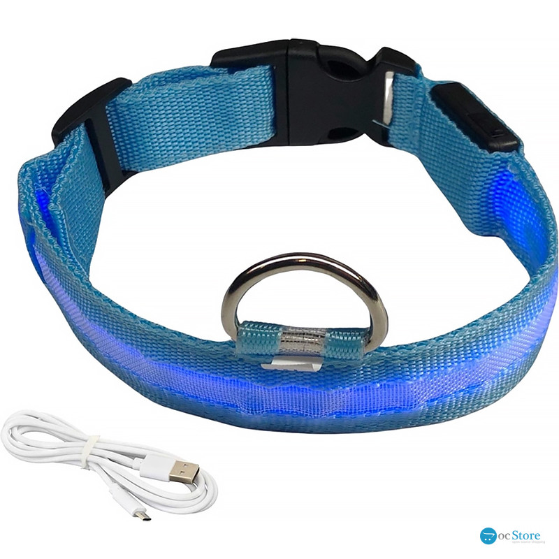 Светодиодный LED ошейник USB светящийся для собак и котов Blue M