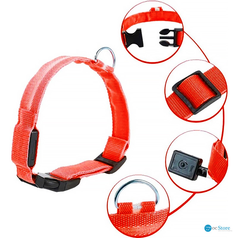 Светодиодный LED ошейник USB светящийся для собак и котов Red M