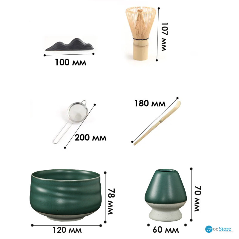 Набор Mavanto 5456 для приготовления чая матча 7 предметов Green Matt