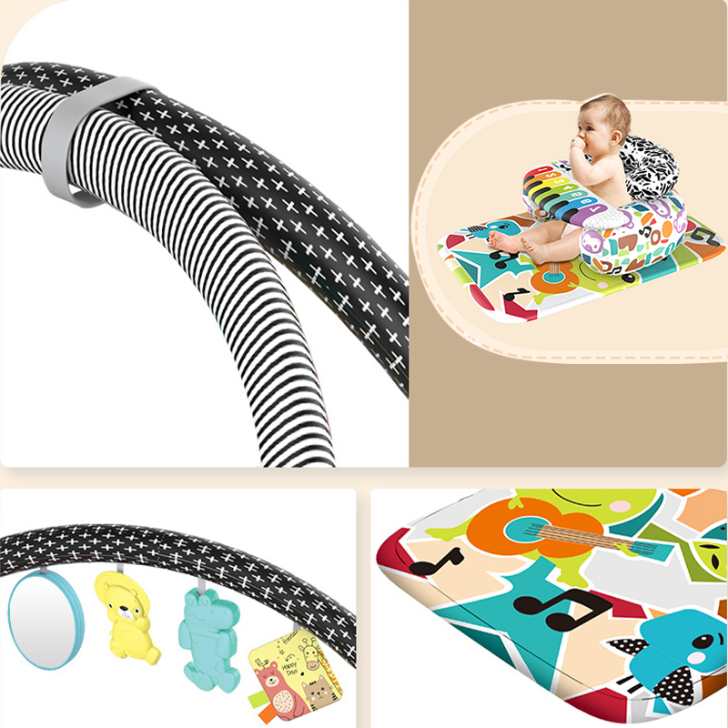 Детский развивающий интерактивный коврик SDZ-1817 музыкальный пианино с дугой и погремушками для младенцев Elephant Black