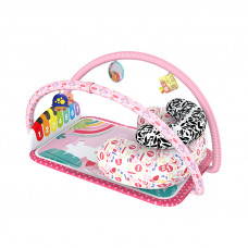 Детский развивающий интерактивный коврик SDZ-1817 музыкальный пианино с дугой и погремушками для младенцев Pony Pink