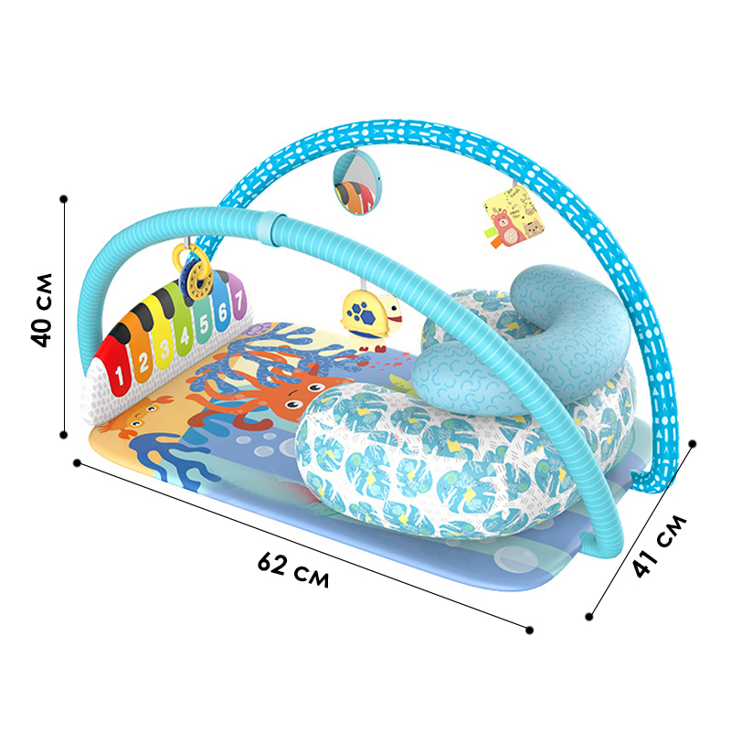 Детский развивающий интерактивный коврик SDZ-1817 музыкальный пианино с дугой и погремушками для младенцев Whale Blue