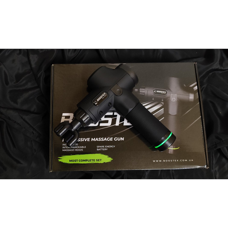 Новинка 2024 року! Перкусійний масажер – 30 швидкостей, 21 насадка, батарея 2500 mAh, кейс (чорний).