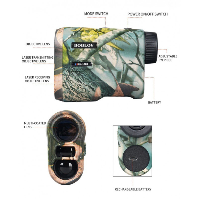 Професійний водонепроникний лазерний далекомір Boblov NK-1000 з вимірюванням кута та швидкості, дальність до 1000 метрів.