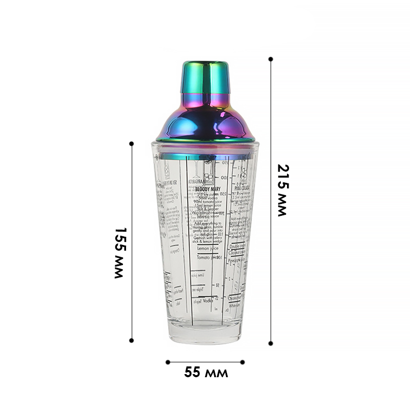 Шейкер для коктейлей KM-40G стеклянный 400 мл Rainbow
