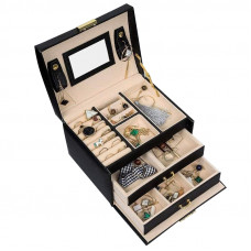 Шкатулка Casegrace SP-01111 для украшений и ювелирных изделий трехуровневая с зеркалом Black