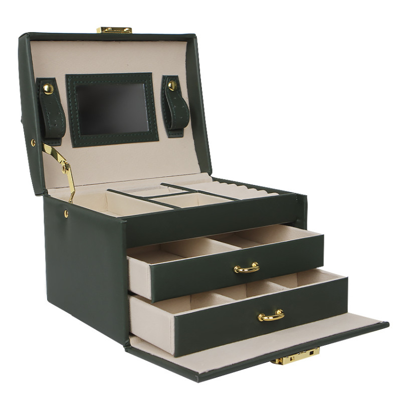 Шкатулка Casegrace SP-01111 для украшений и ювелирных изделий трехуровневая с зеркалом Green