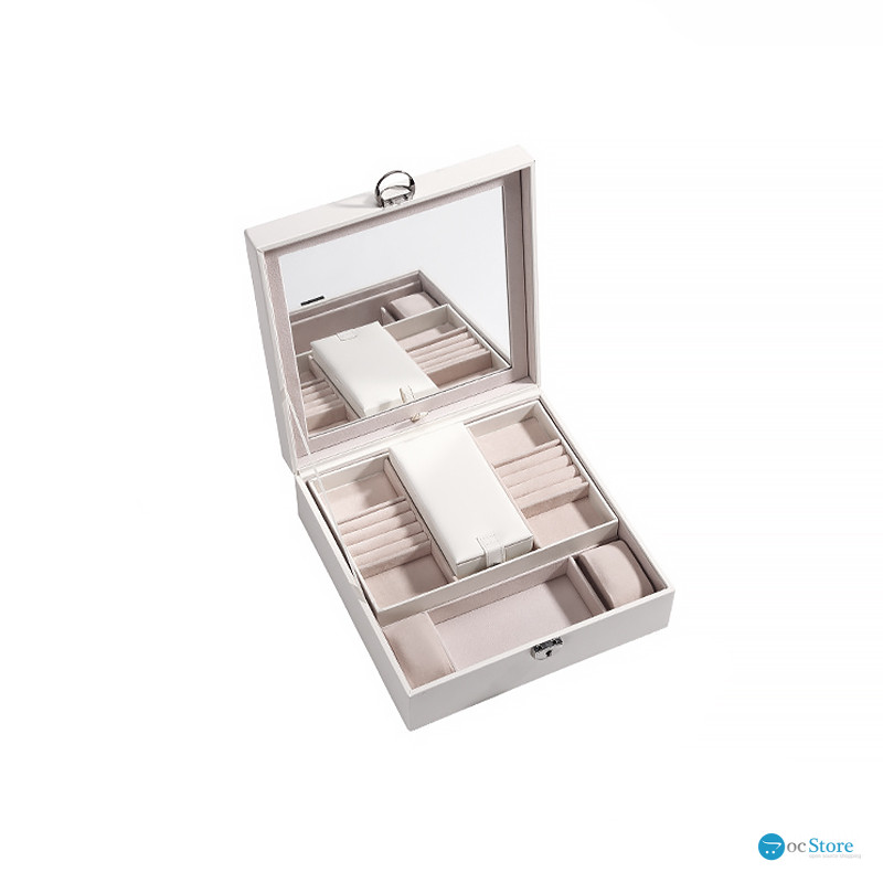 Шкатулка Casegrace SP-01130 для украшений и ювелирных изделий с зеркалом на замке с ключом White