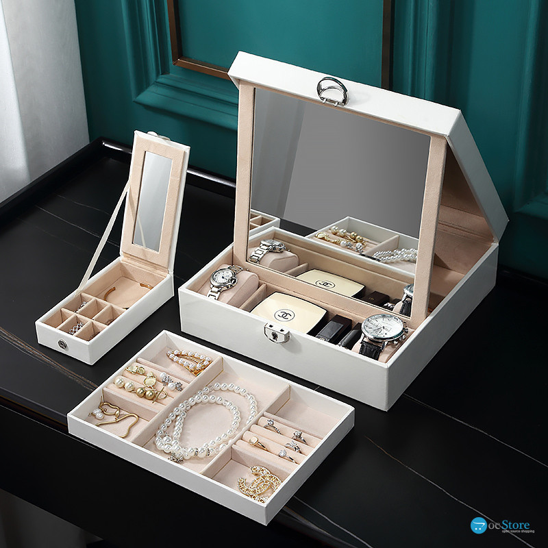 Шкатулка Casegrace SP-01130 для украшений и ювелирных изделий с зеркалом на замке с ключом White