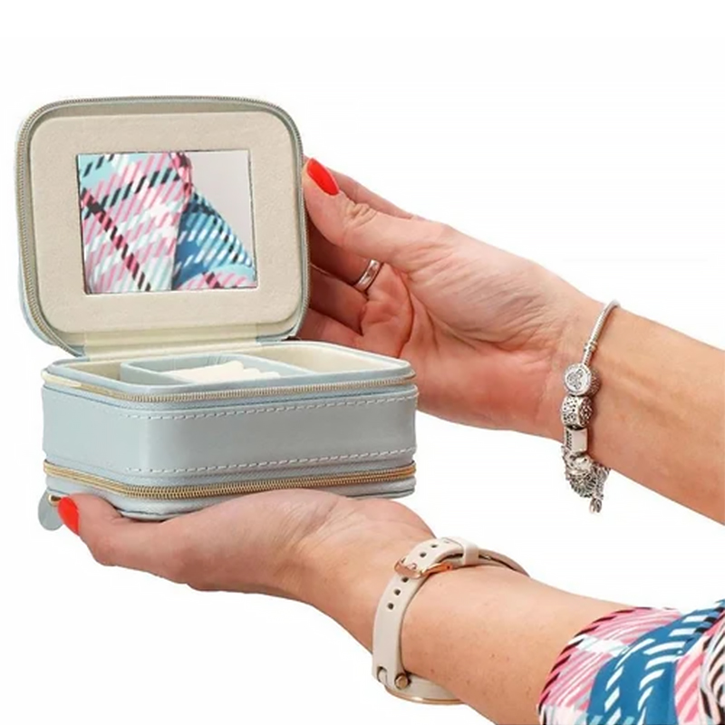 Шкатулка Casegrace SP-01167 для украшений и ювелирных изделий портативная с зеркалом и двойной молнией 11,5*8,5*5 см Blue