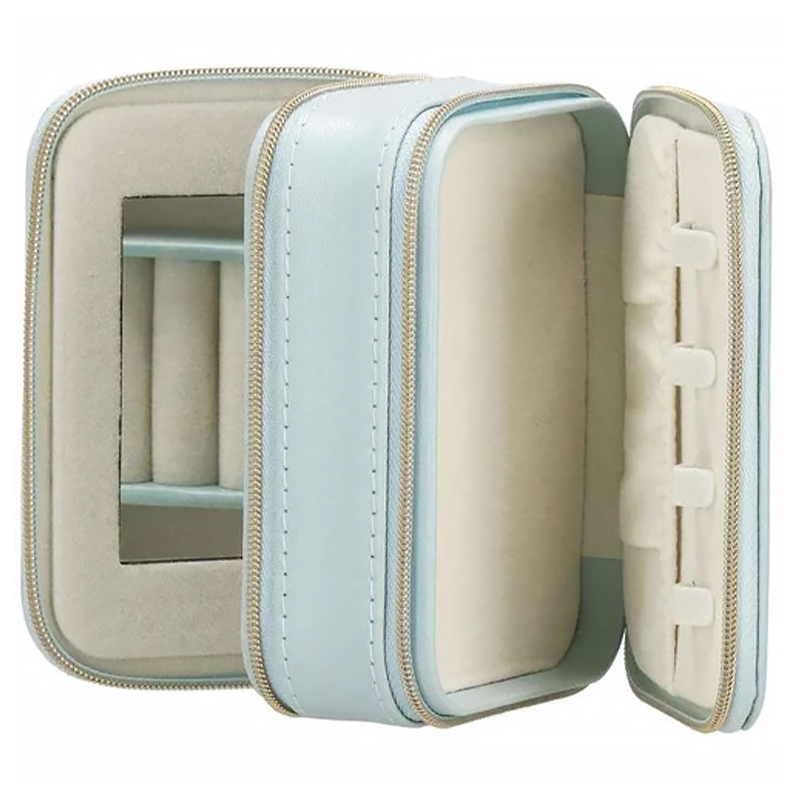 Шкатулка Casegrace SP-01167 для украшений и ювелирных изделий портативная с зеркалом и двойной молнией 11,5*8,5*5 см Blue
