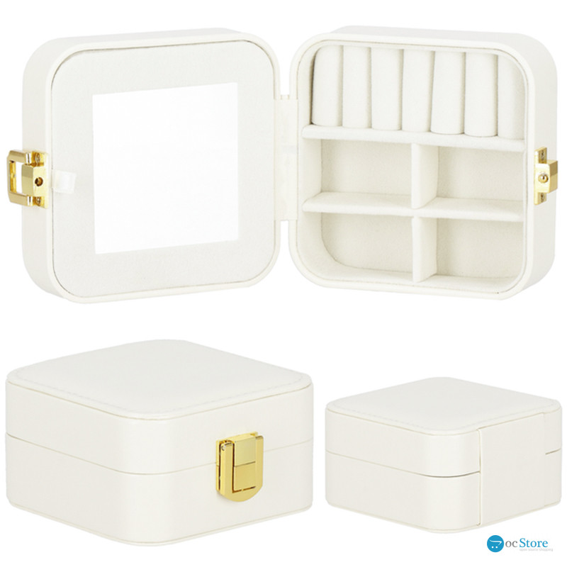 Шкатулка Casegrace SP-01194 для украшений и ювелирных изделий портативная с зеркалом на защелке White