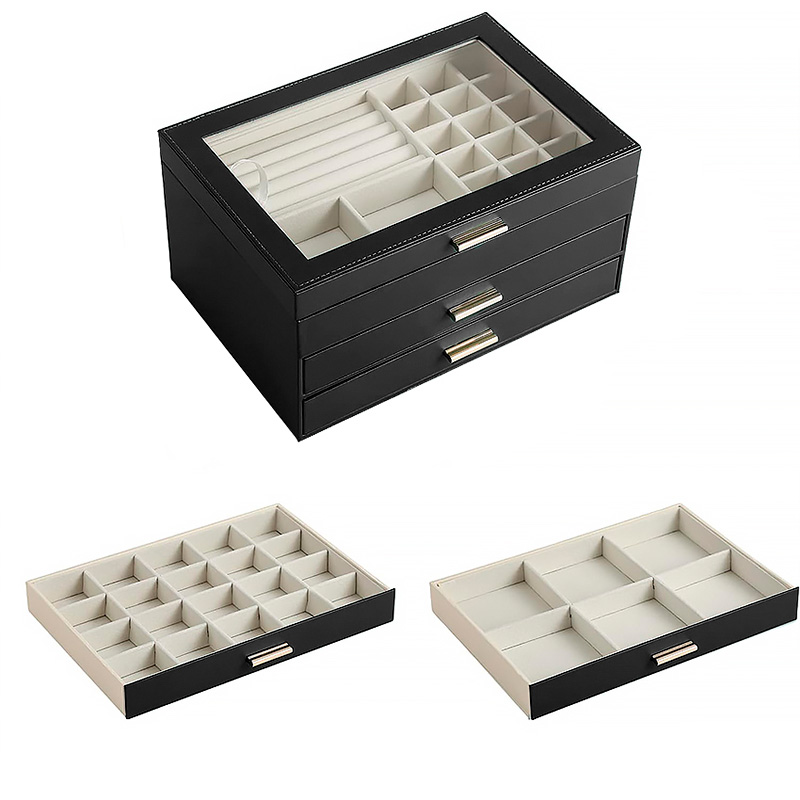 Шкатулка Casegrace SP-01223 для украшений и ювелирных изделий трехуровневая 26,5*18*13,5 см Black