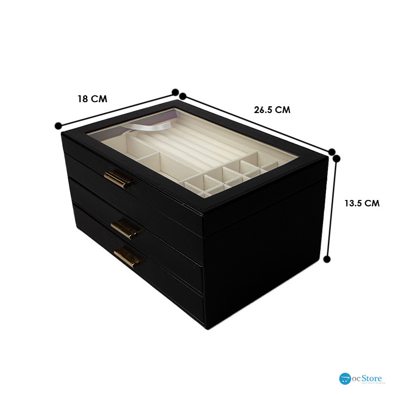 Шкатулка Casegrace SP-01223 для украшений и ювелирных изделий трехуровневая 26,5*18*13,5 см Black