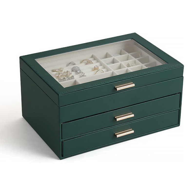 Шкатулка Casegrace SP-01223 для украшений и ювелирных изделий трехуровневая 26,5*18*13,5 см Green