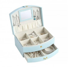 Шкатулка Casegrace SP-01245 для украшений и ювелирных изделий двохуровневая с зеркалом и ручкой 20*15*10 см Blue