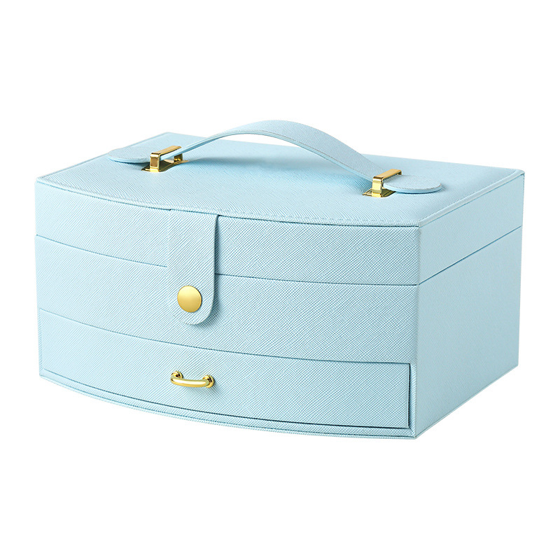 Шкатулка Casegrace SP-01245 для украшений и ювелирных изделий двохуровневая с зеркалом и ручкой 20*15*10 см Blue