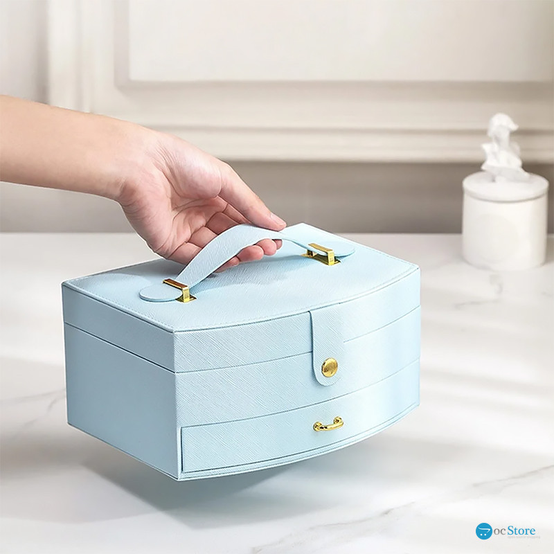 Шкатулка Casegrace SP-01245 для украшений и ювелирных изделий двохуровневая с зеркалом и ручкой 20*15*10 см Blue