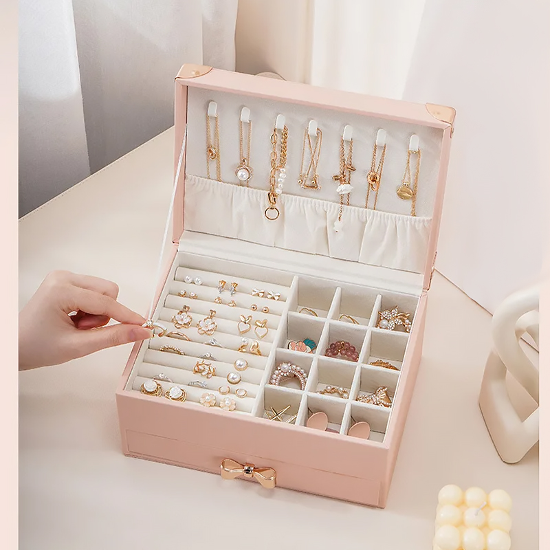 Шкатулка Casegrace SP-01261 для украшений и ювелирных изделий двухуровневая  23*17*12 см Pink