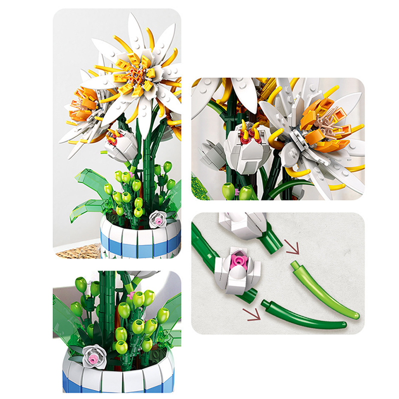 3D конструктор набор строительных блоков JIE-STAR 9033 Epiphyllum Bonsai 835 деталей пластиковый