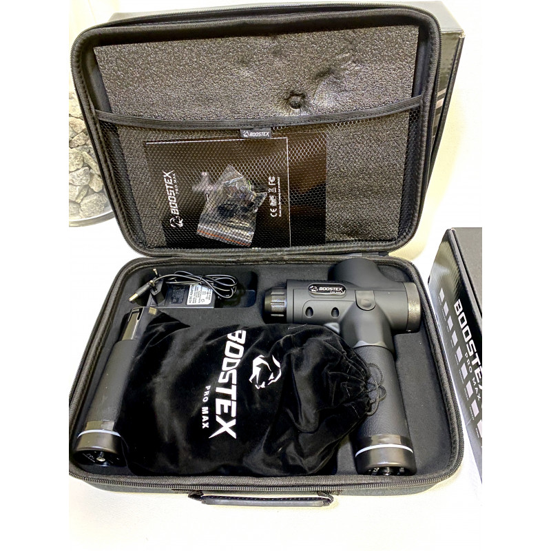 Увага новинка. Ударний перкусійний масажер Boostex PRO MАХ-30 режимів +20 насадок +запасна батарея 2500am/h +кейс (Чорний)