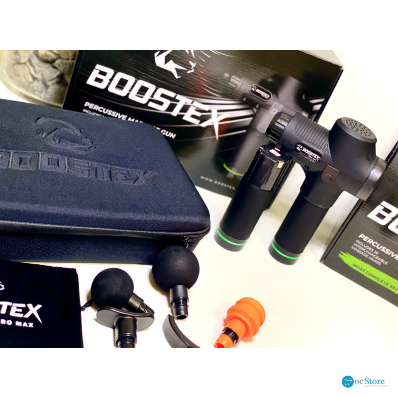 Увага новинка. Ударний перкусійний масажер Boostex PRO MАХ-30 режимів +20 насадок +запасна батарея 2500am/h +кейс (Чорний)