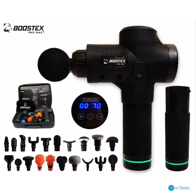 Ударний масажер тригерних точок Boostex PRO MАХ-30 режимів +20 насадок + запасна батарея 2500am/h + кейс у подарунок