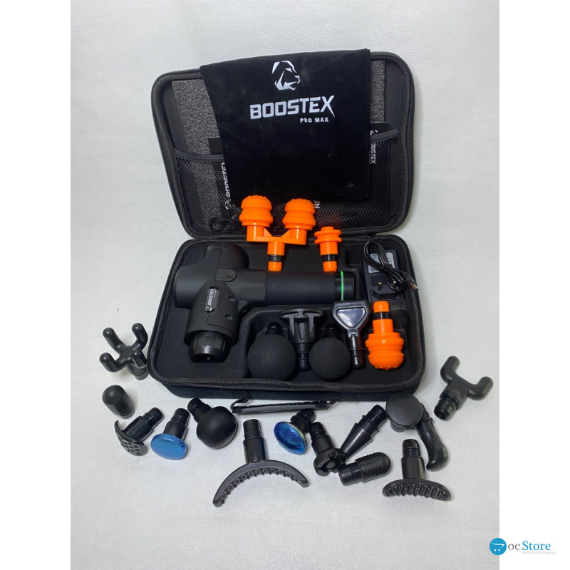 Безкоштовна доставка. Ударний перкусійний масажер Boostex (massage gun) 30 режимів, 21 насадка, батарея 2500am/h, кейс.